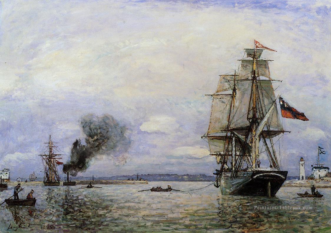 Quittant le port de Honfleur navire paysage marin Johan Barthold Jongkind Peintures à l'huile